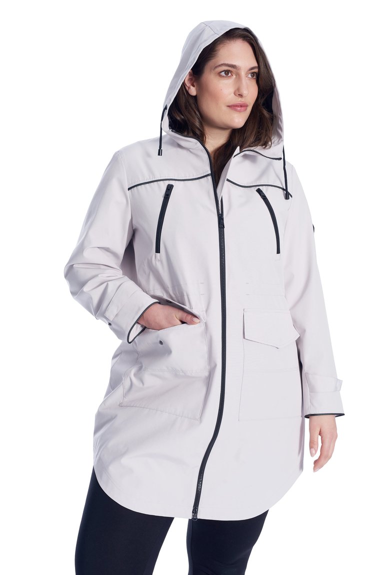 Women's Drawstring Raincoat, Platinum/Plus Size