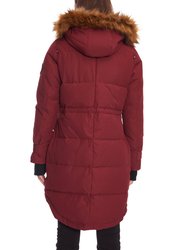 Women's Vegan Down Recycled Drawstring Parka, Oxblood