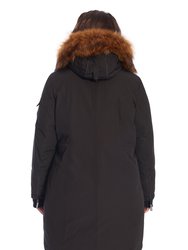 Women's Vegan Down Recycled Long Parka, Black/Plus Size