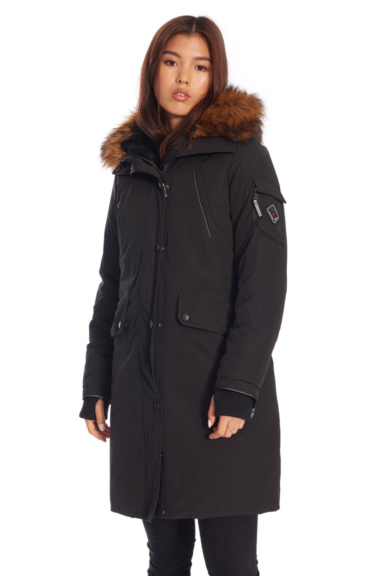 Women's Vegan Down Recycled Long Parka, Black