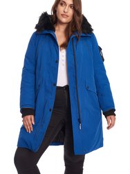 Women's Vegan Down Recycled Long Parka, Cobalt/Plus Size