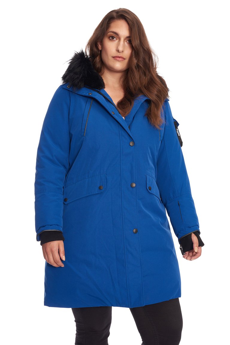 Women's Vegan Down Recycled Long Parka, Cobalt/Plus Size - Cobalt