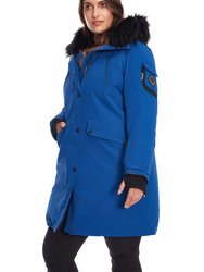 Women's Vegan Down Recycled Long Parka, Cobalt/Plus Size