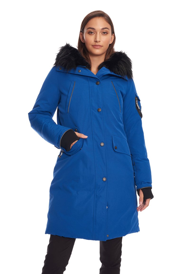 Women's Vegan Down Recycled Long Parka, Cobalt