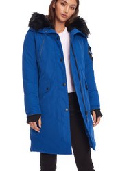 Women's Vegan Down Recycled Long Parka, Cobalt - Cobalt