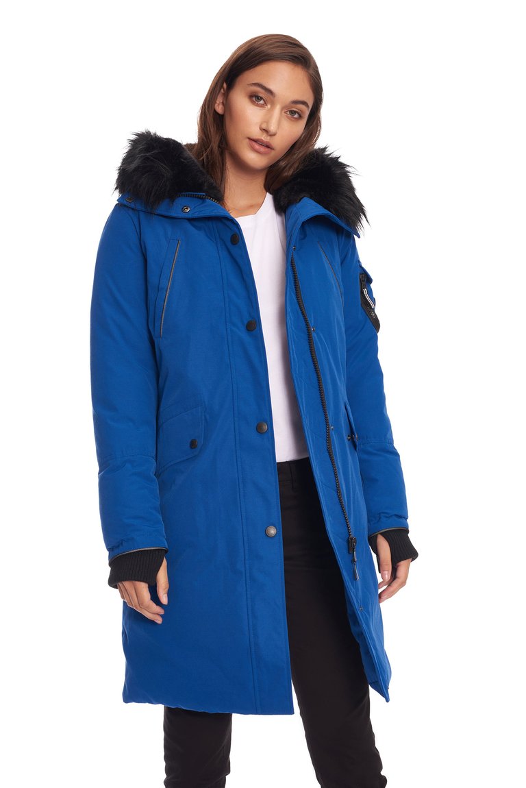 Women's Vegan Down Recycled Long Parka, Cobalt - Cobalt