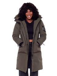 Women's Vegan Down Recycled Long Parka, Olive - Olive