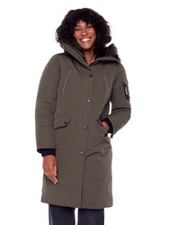 Women's Vegan Down Recycled Long Parka, Olive