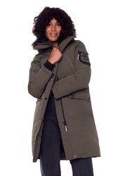 Women's Vegan Down Recycled Long Parka, Olive