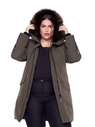 Women's Vegan Down Recycled Long Parka, Plus Size - Olive