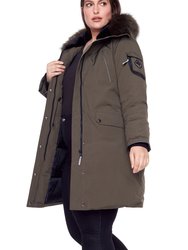 Women's Vegan Down Recycled Long Parka, Plus Size - Olive