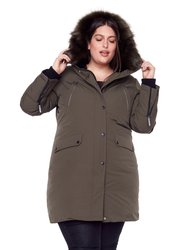 Women's Vegan Down Recycled Long Parka, Plus Size - Olive - Olive