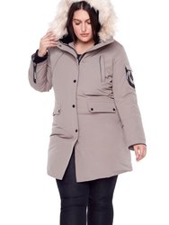 Women's Vegan Down Recycled Long Parka, Plus Size - Taupe