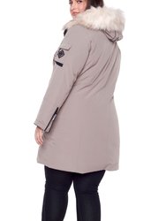 Women's Vegan Down Recycled Long Parka, Plus Size - Taupe