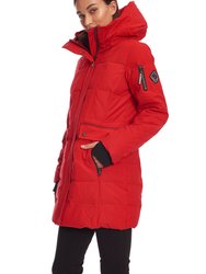 Women's Vegan Down Recycled Mid-Length Parka, Crimson