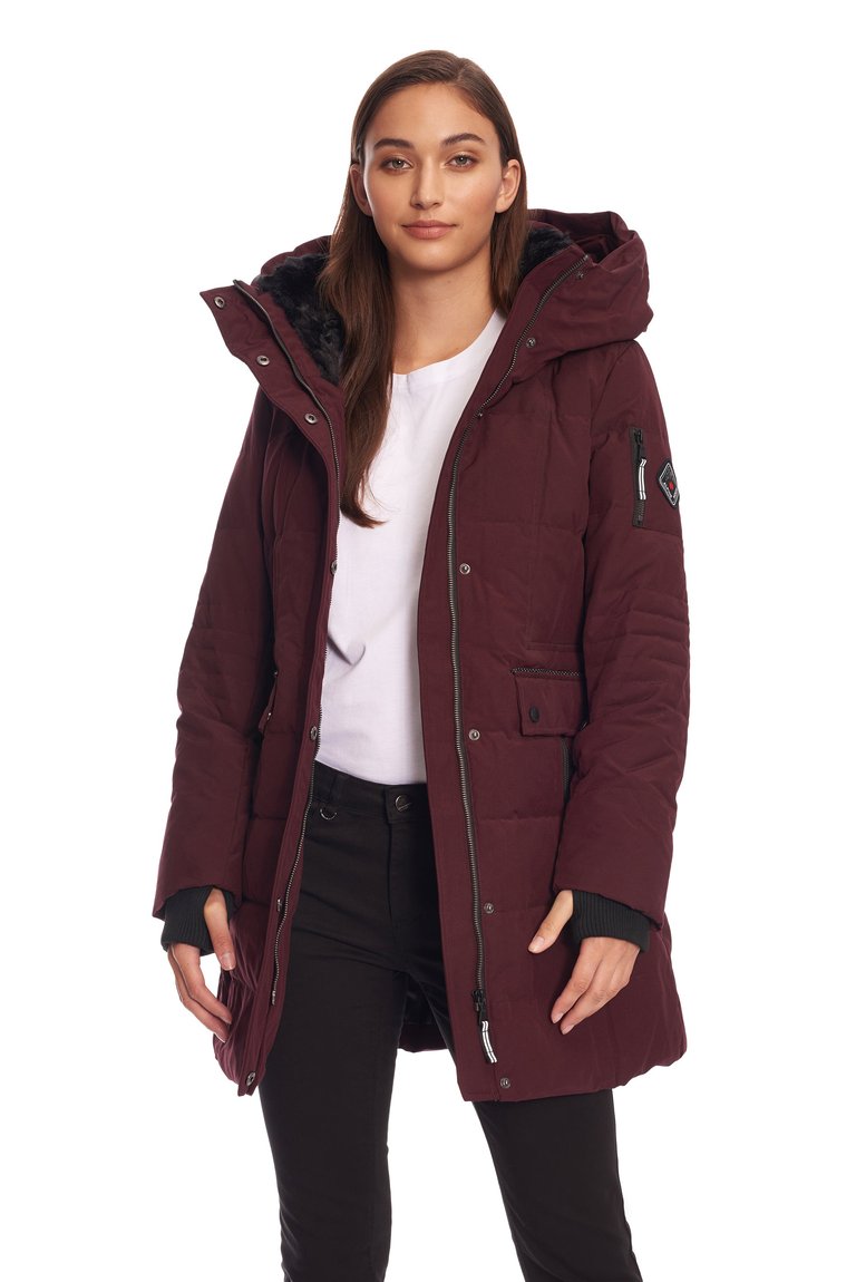 Women's Vegan Down Recycled Mid-Length Parka, Grape