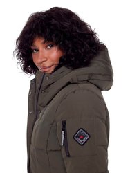 Women's Vegan Down Recycled Mid-Length Parka, Olive