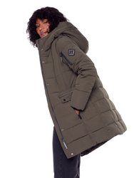 Women's Vegan Down Recycled Mid-Length Parka, Olive