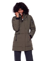 Women's Vegan Down Recycled Mid-Length Parka, Olive - Olive