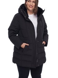 Women's Vegan Down Recycled Mid-Length Parka, Plus Size - Black