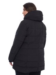 Women's Vegan Down Recycled Mid-Length Parka, Plus Size - Black