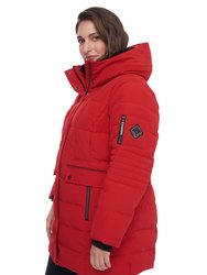 Women's Vegan Down Recycled Mid-Length Parka, Plus Size - Crimson