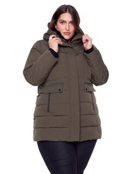 Women's Vegan Down Recycled Mid-Length Parka, Plus Size - Olive - Olive