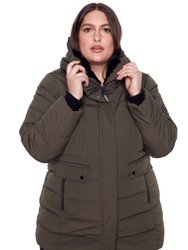 Women's Vegan Down Recycled Mid-Length Parka, Plus Size - Olive