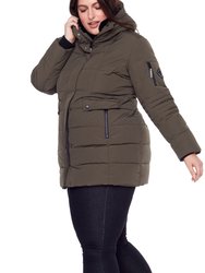 Women's Vegan Down Recycled Mid-Length Parka, Plus Size - Olive