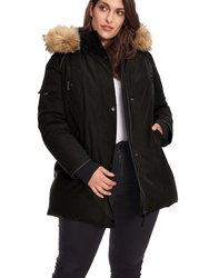 Women's Vegan Down Recycled Parka, Plus Size - Black - Black