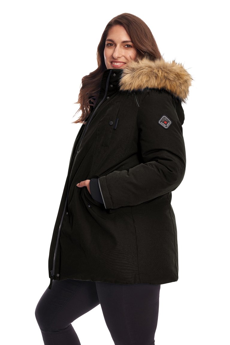 Women's Vegan Down Recycled Parka, Plus Size - Black