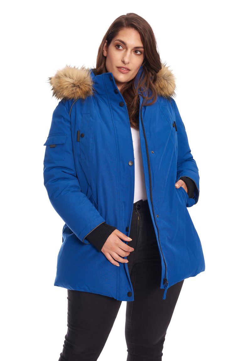 Women's Vegan Down Recycled Parka, Plus Size - Cobalt - Cobalt