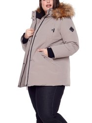 Women's Vegan Down Recycled Parka, Taupe - Plus Size