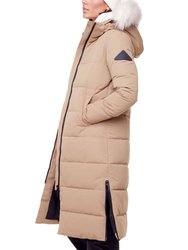 Women's Vegan Down (Recycled) Ultra Long Length Parka, Camel