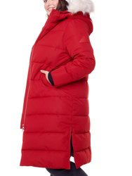Women's Vegan Down (Recycled) Ultra Long Length Parka, Deep Red - Plus Size