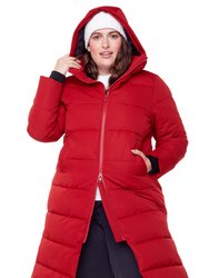 Women's Vegan Down (Recycled) Ultra Long Length Parka, Deep Red - Plus Size - Red