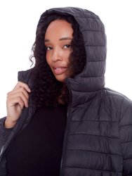 Yoho Plus | Women's Vegan Down (Recycled) Lightweight Packable Puffer, Black (Plus Size)