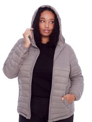 YOHO PLUS | WOMEN'S VEGAN DOWN (RECYCLED) LIGHTWEIGHT PACKABLE PUFFER, TAUPE (PLUS SIZE) - TAUPE