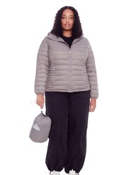 YOHO PLUS | WOMEN'S VEGAN DOWN (RECYCLED) LIGHTWEIGHT PACKABLE PUFFER, TAUPE (PLUS SIZE)