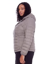 YOHO PLUS | WOMEN'S VEGAN DOWN (RECYCLED) LIGHTWEIGHT PACKABLE PUFFER, TAUPE (PLUS SIZE)