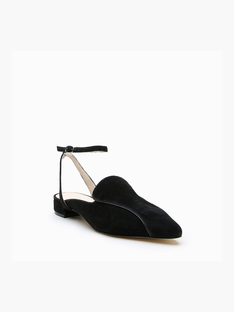Black Suede Pointed Loafer Marilyn Strap