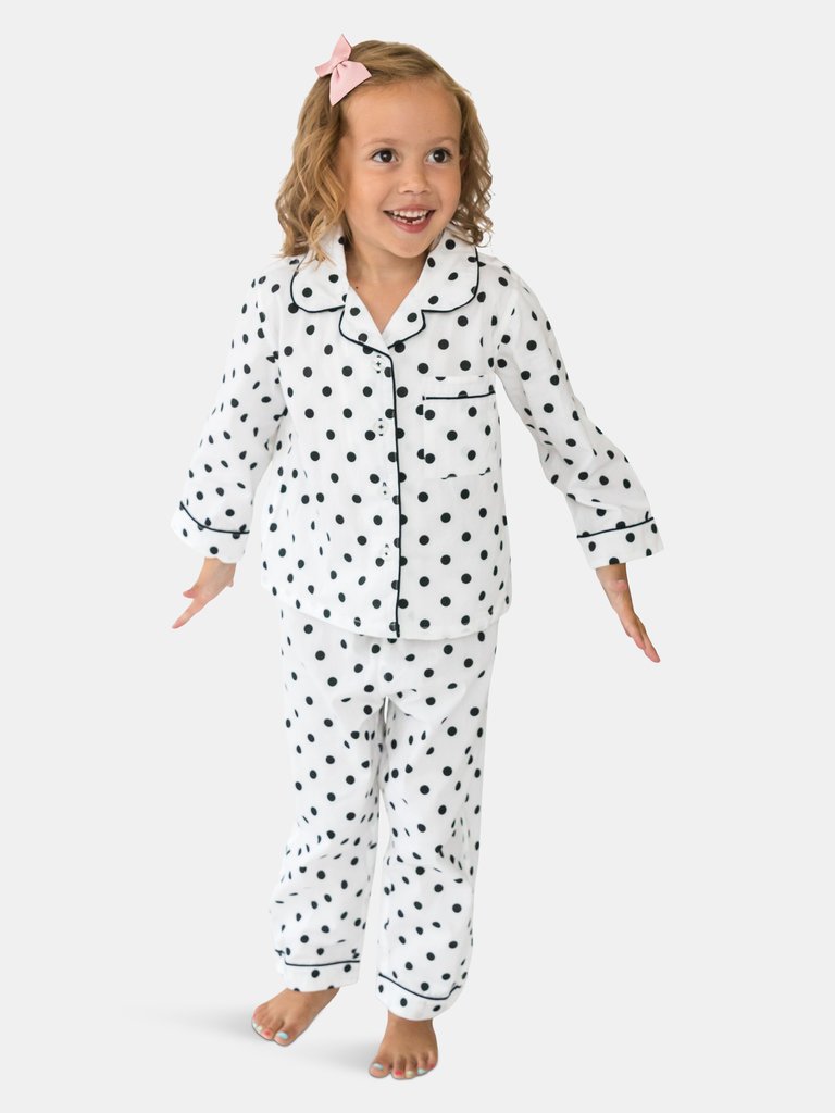 Kid’s Long Sleeve Shirt & Pant Lounge Set - Black and White Classic Dots