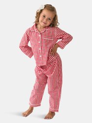 Kid’s Long Sleeve Shirt & Pant Lounge Set - Red Gingham