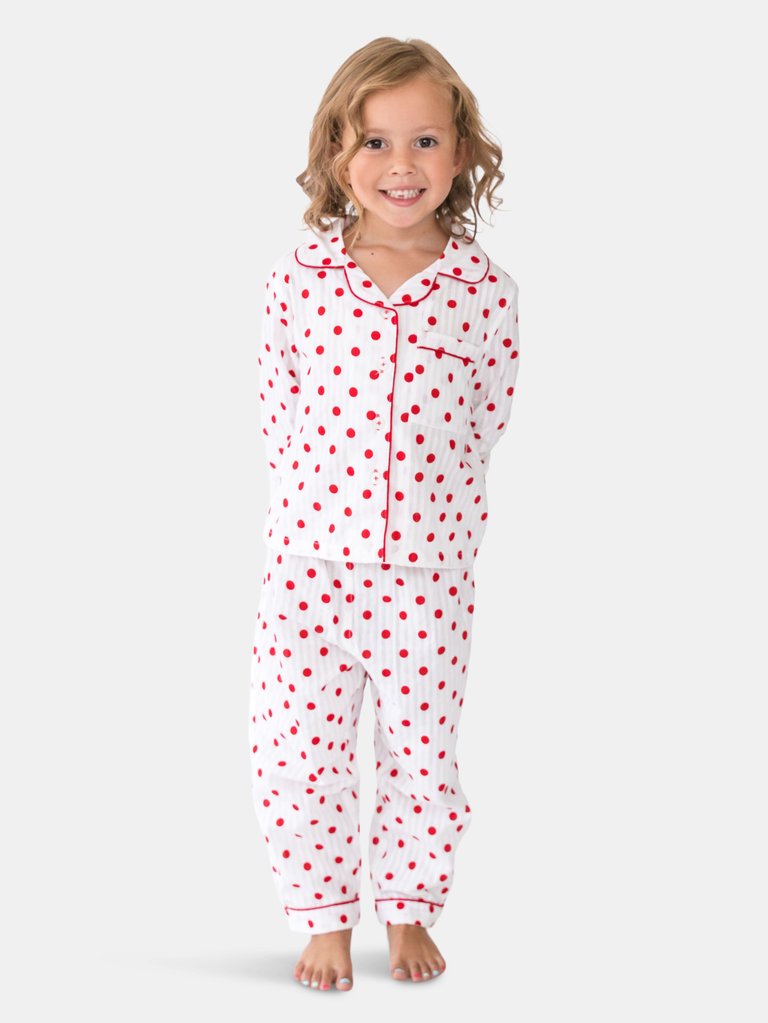 Kid’s Long Sleeve Shirt & Pant Lounge Set - Seersucker Dots