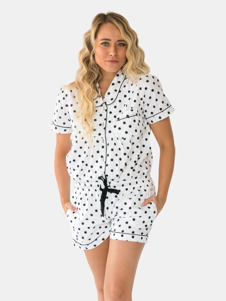 Lilly Women's Short Sleeve Shirt & Shorts Set - Black and White Classic Dots
