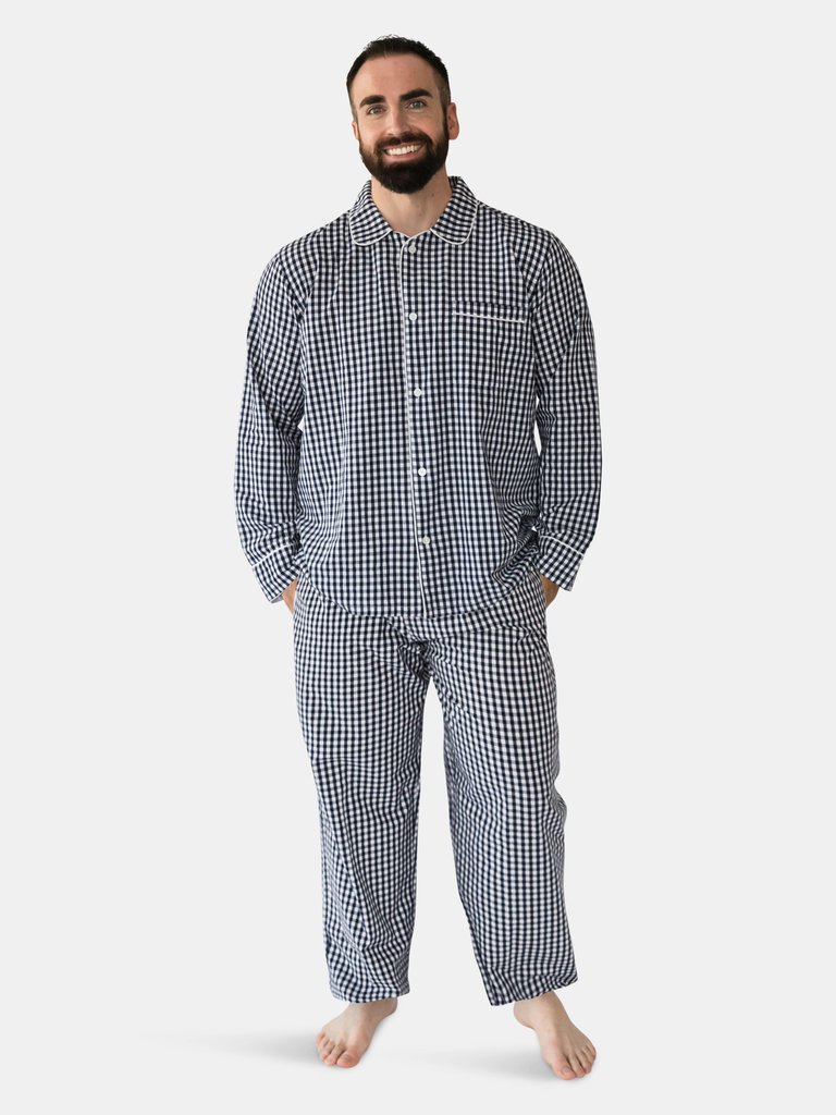 Matthew Men’s Long Sleeve Shirt & Pajama Set - Navy Gingham
