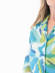 Myra Blue Tie-Dye Print Women's Nightwear Long Sleeve Shirt and Pajama Set