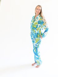 Myra Blue Tie-Dye Print Women's Nightwear Long Sleeve Shirt and Pajama Set - Blue Tie-Dye