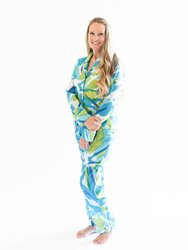 Myra Blue Tie-Dye Print Women's Nightwear Long Sleeve Shirt and Pajama Set