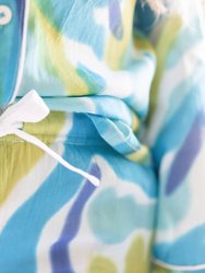 Myra Blue Tie-Dye Print Women's Nightwear Long Sleeve Shirt and Pajama Set
